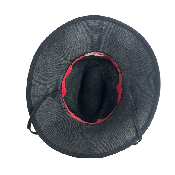 Vintage 60s Straw Sun Hat Womens Black Floppy With Chin Strap main image 8